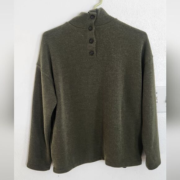 NWOT Madewell MockNeck Button Back Sweater Top Size Small in Green - Picture 3 of 14